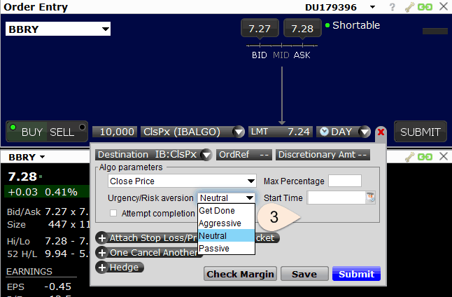 Close Price algo order in Mosaic